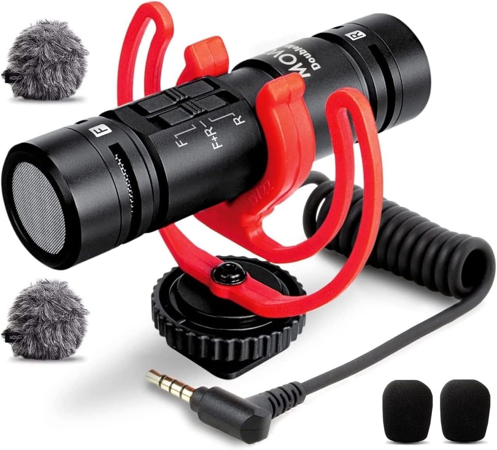 DoubleMic V2 Two-Sided Shotgun Mic for Camera Vlogging Dual Capsule External Mic