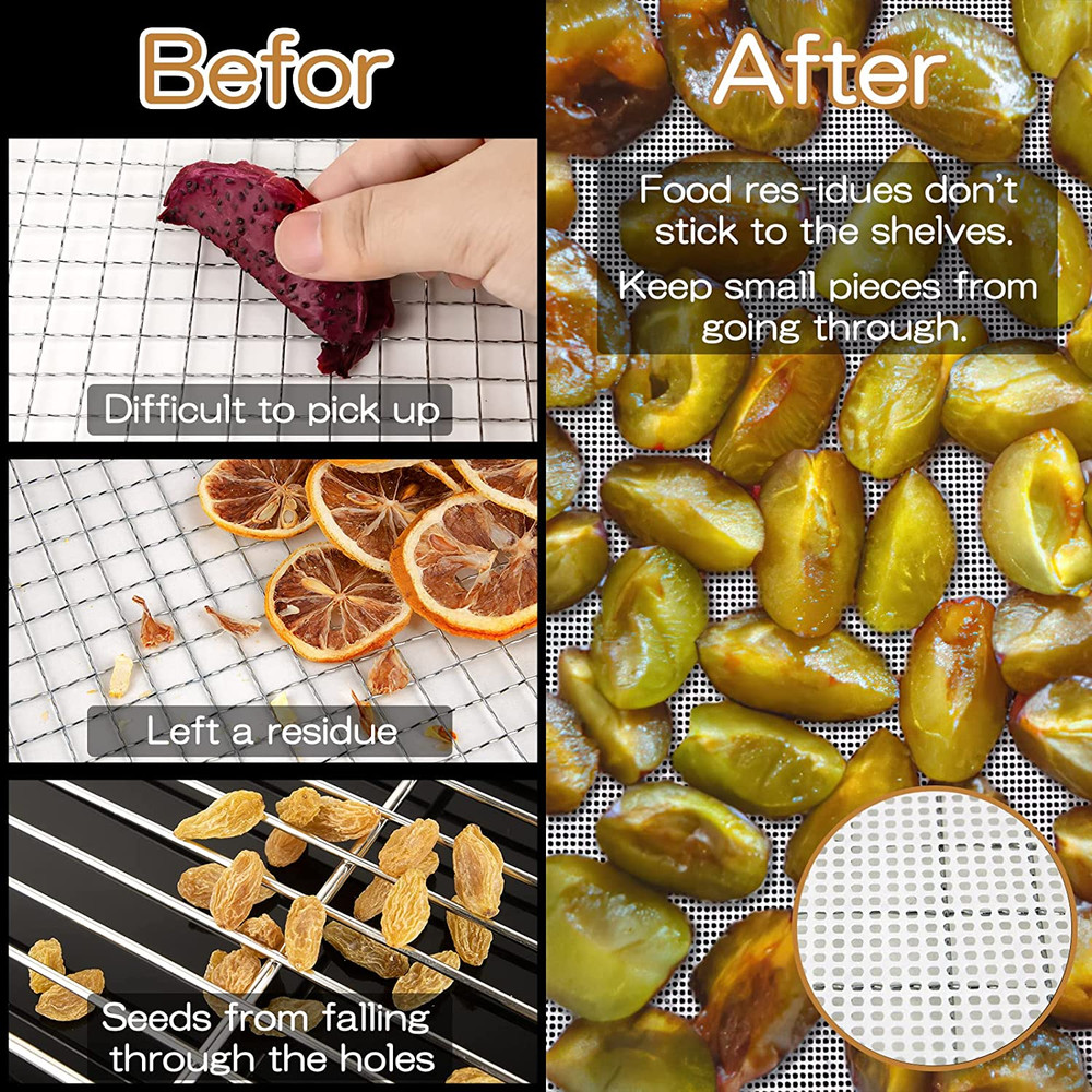 (6 Pack) Silicone Dehydrator Sheets, Non Stick Dehydrator Mats for Fruit Dryer M