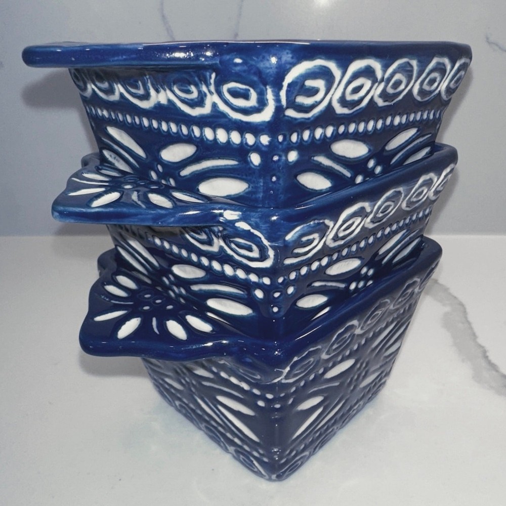 Temptations Old World Blue Ceramic Individual Ramekins Presentable Ovenware
