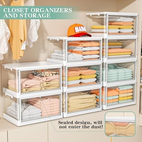 Clear Storage Bins with Lids - 4-Tier Stackable Plastic Bins with Wheels, 23 QT
