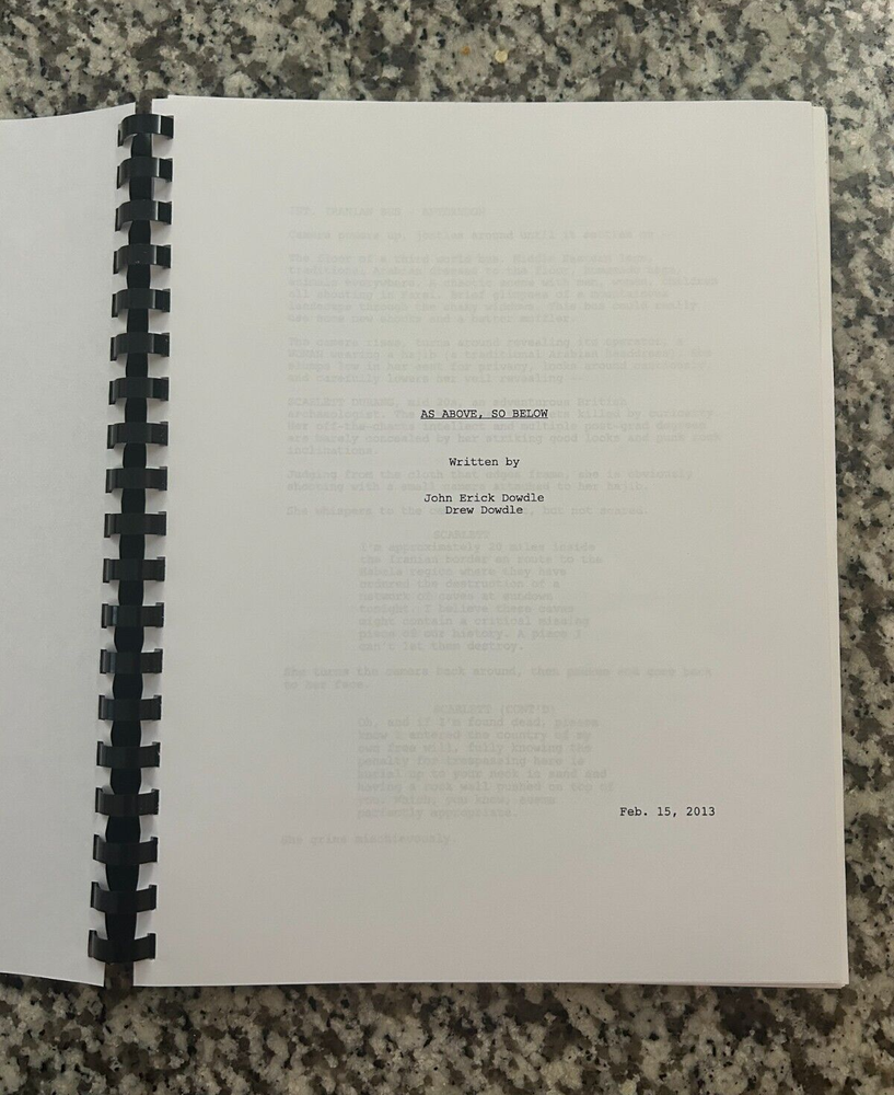 As Above So Below Horror Movie Script Reprint Full Screenplay Script