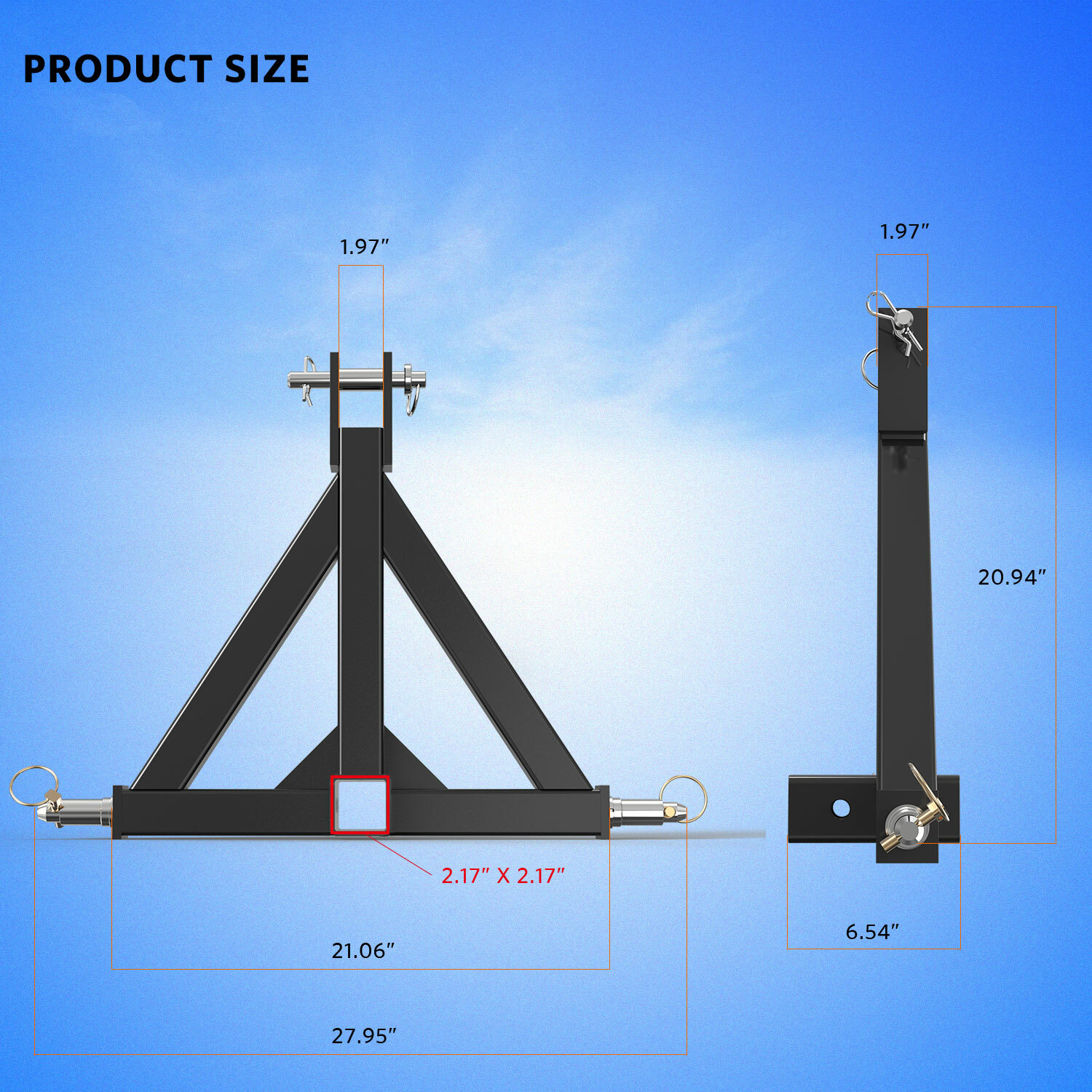 Category 1 Tractor 3 Point Hitch Receiver Tow Drawbar Heavy Duty Tube Steel