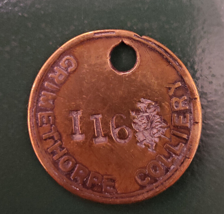 GRIMETHORPE Colliery Pit Check Tally - marked GRIMETHORPE COLLIERY 116