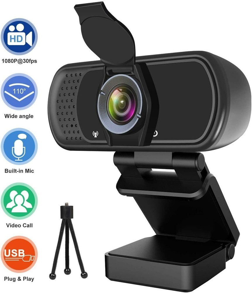 1080P HD Webcam with Built-in Noise Reduction Microphone, Widescreen USB Camera