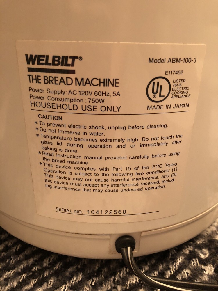 welbilt bread machine abm-100-3