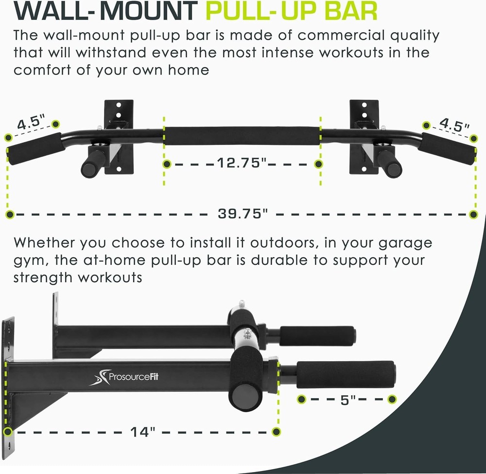 Commercial Quality Wall Mount Pull-Up Bar | Easy Installation & 300 lbs Limit