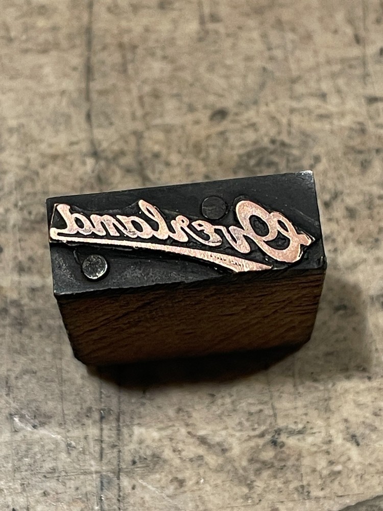 Printing Letterpress Printers Block Overland / Willys Jeep Script Copper (1389)