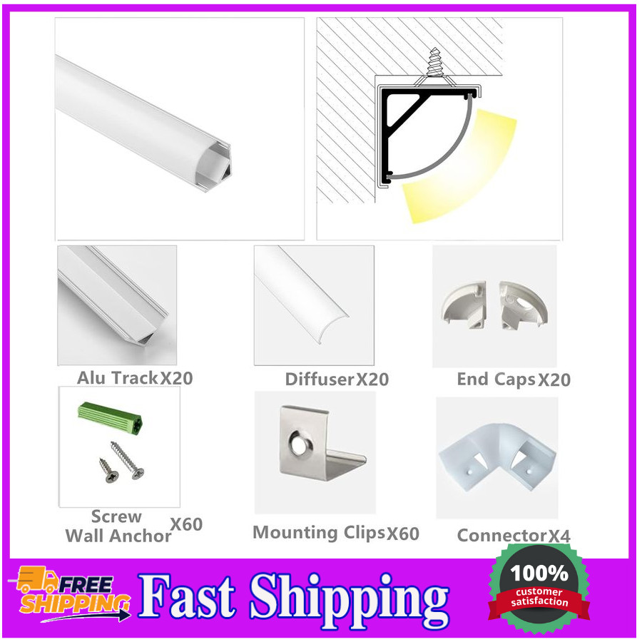 20-Pack 3.3FT 1Meter V Shape LED Strip Aluminum Channel Diffuser System, Extrude