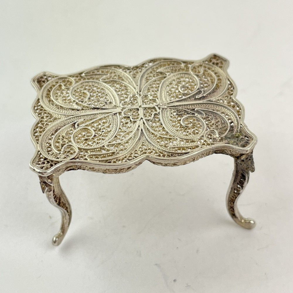 Antique Solid Silver Tested Filigree Miniature Table 4.2cm