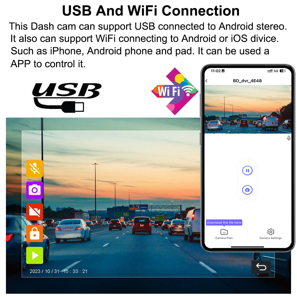 1080P HD USB Car DVR Dash Cam Camera ADAS Drive Video Recorder With 64G TF Card