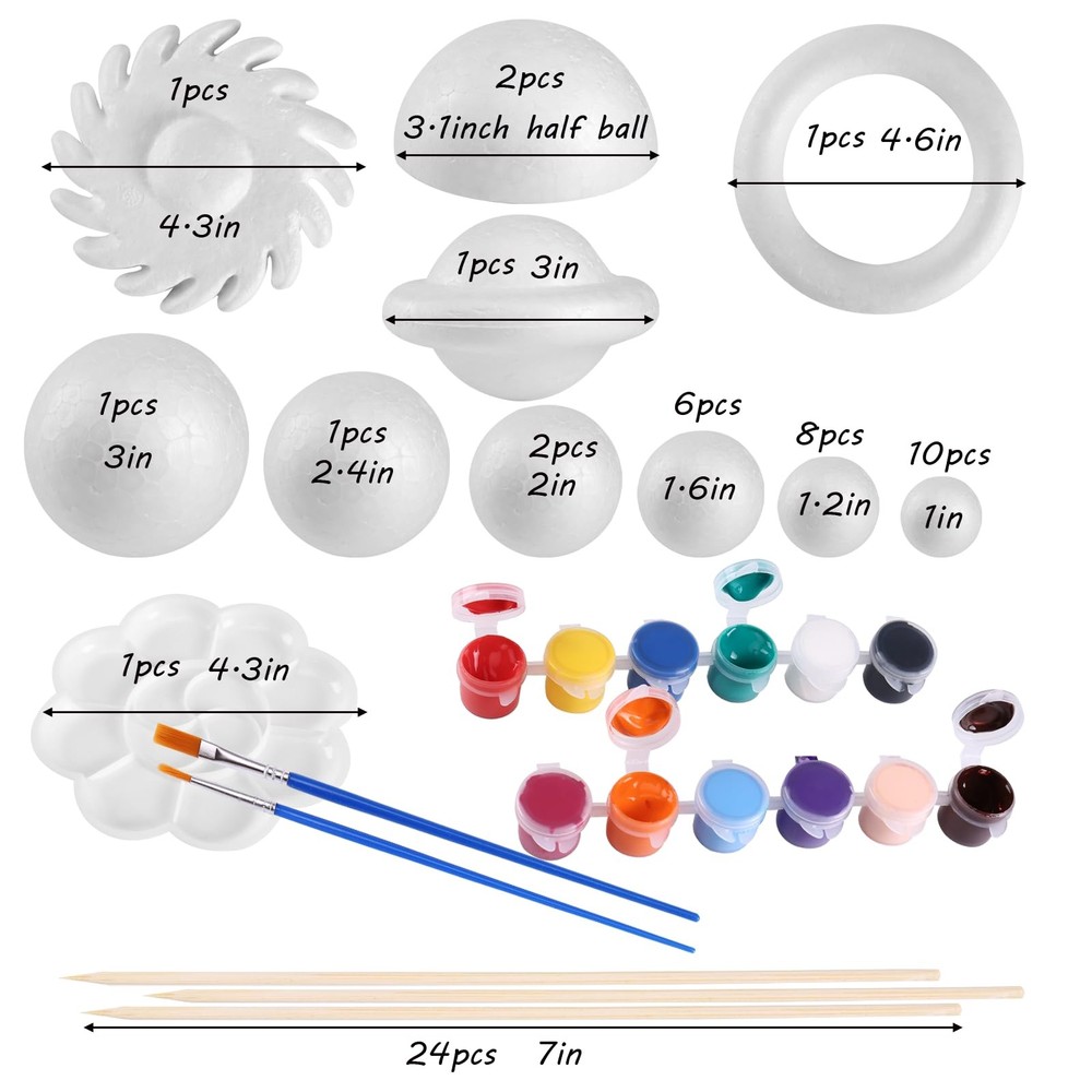 FFchuanhe 72 Pcs Solar System Model Foam Balls Kit Includes medium, White