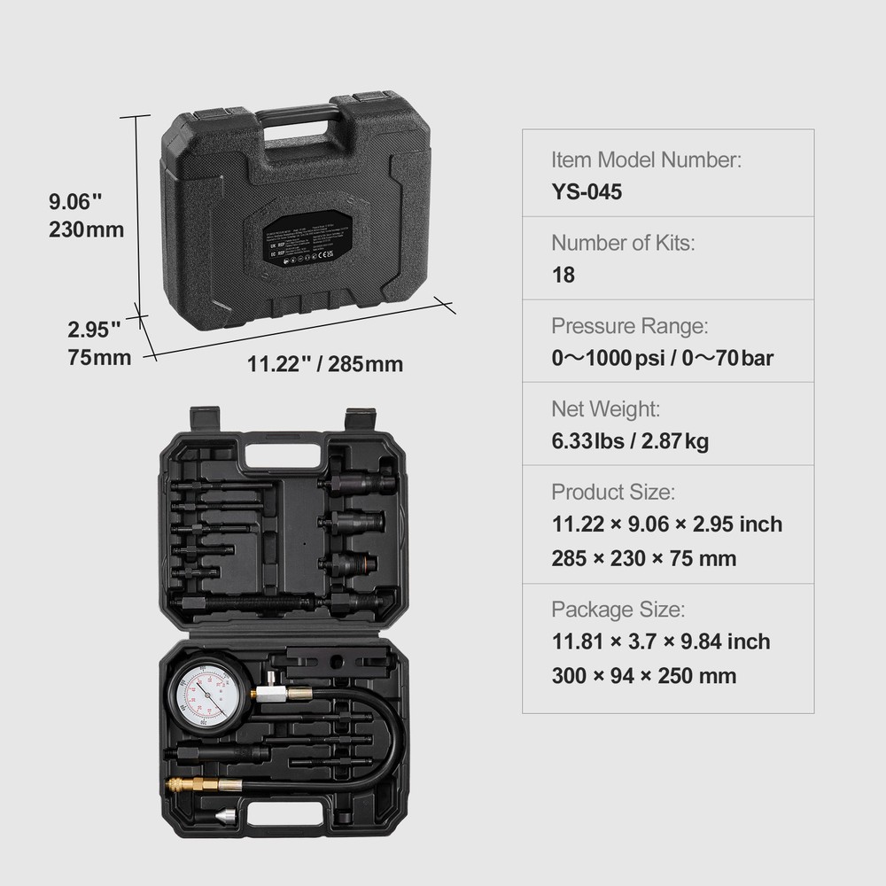 Diesel Engine Cylinder Compression Tester Pressure Test Tool Kit 18 PCS