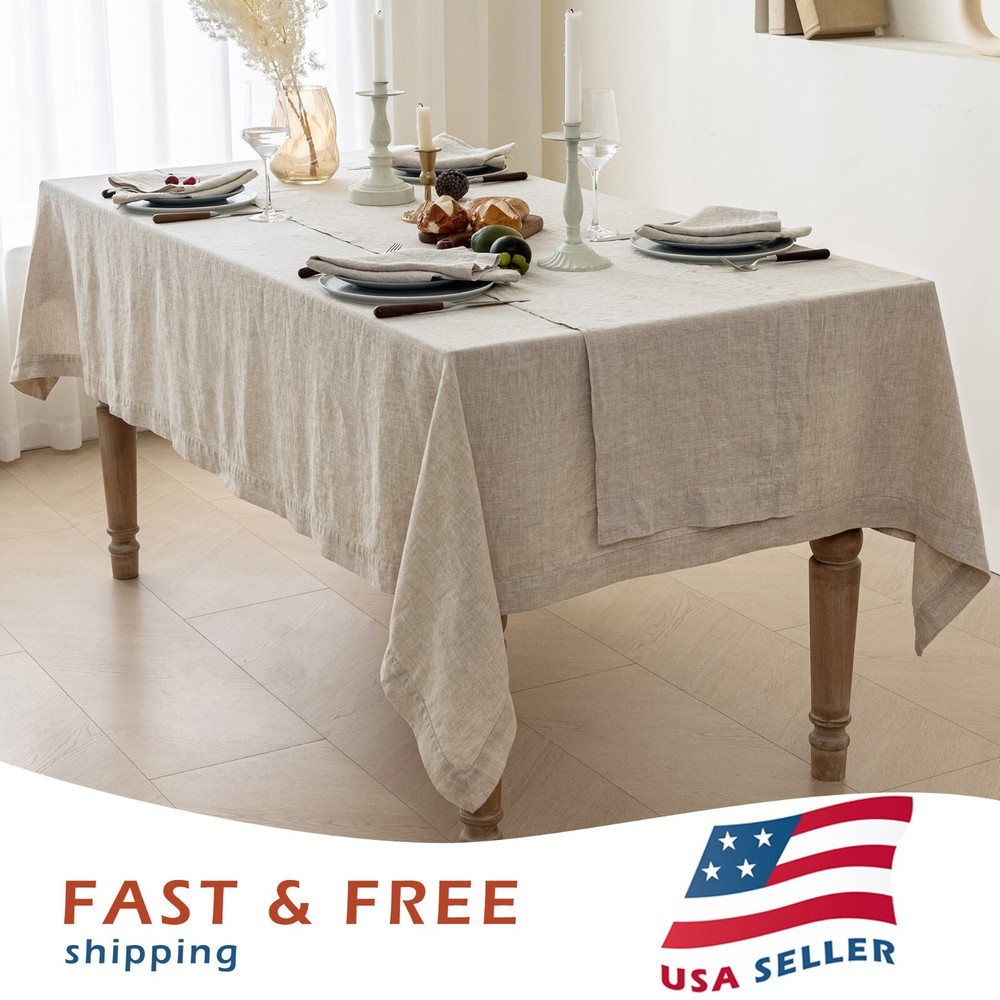 Rectangle Tablecloth - 100% Pure French Linen Durable Stonewashed Table Clothes