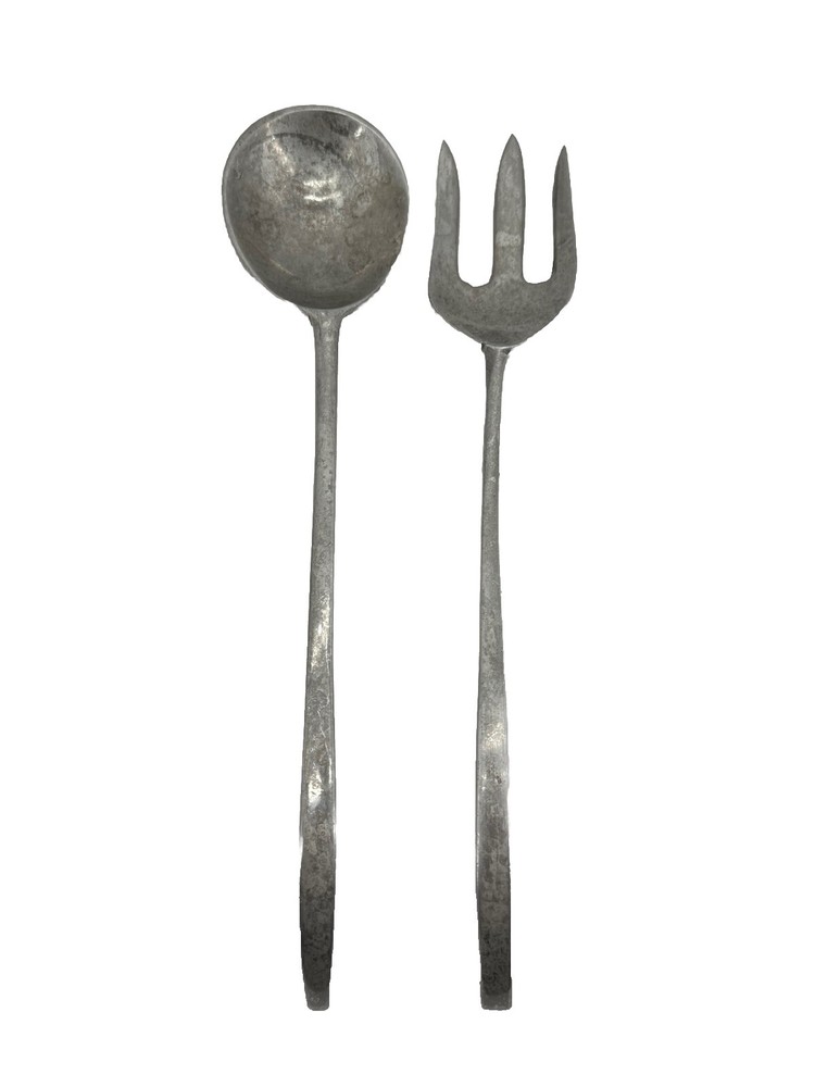 Aluminum Salad Serving Fork Spoon Primitive Rustic Colonial Unbranded 12"