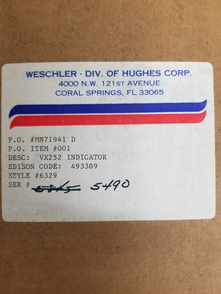 Weschler VX-252 Panel Meter Vertical Indicator -150 to 150