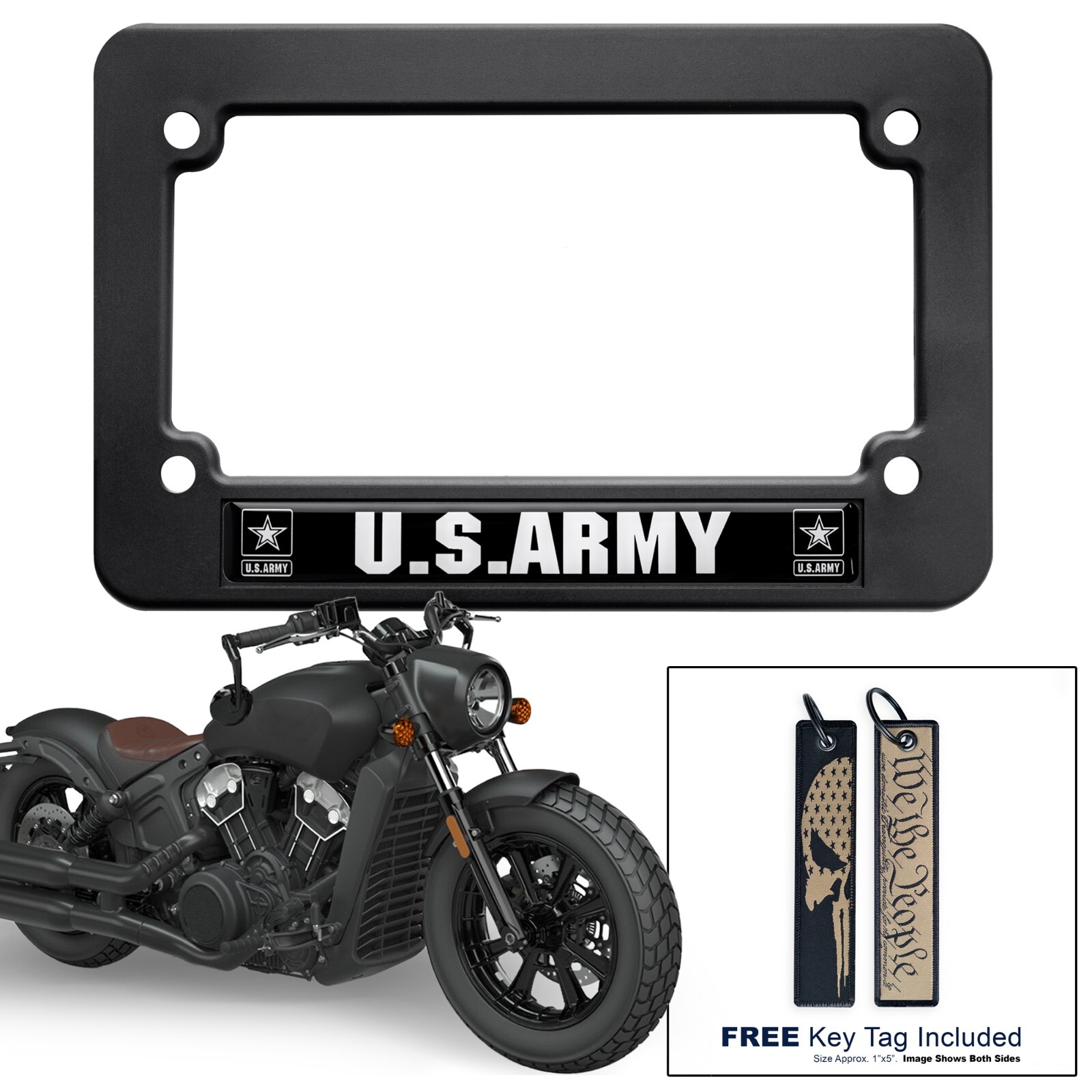 U.S.ARMY Motorcycle License Plate Frame Tag Bracket with We The People Key Tag