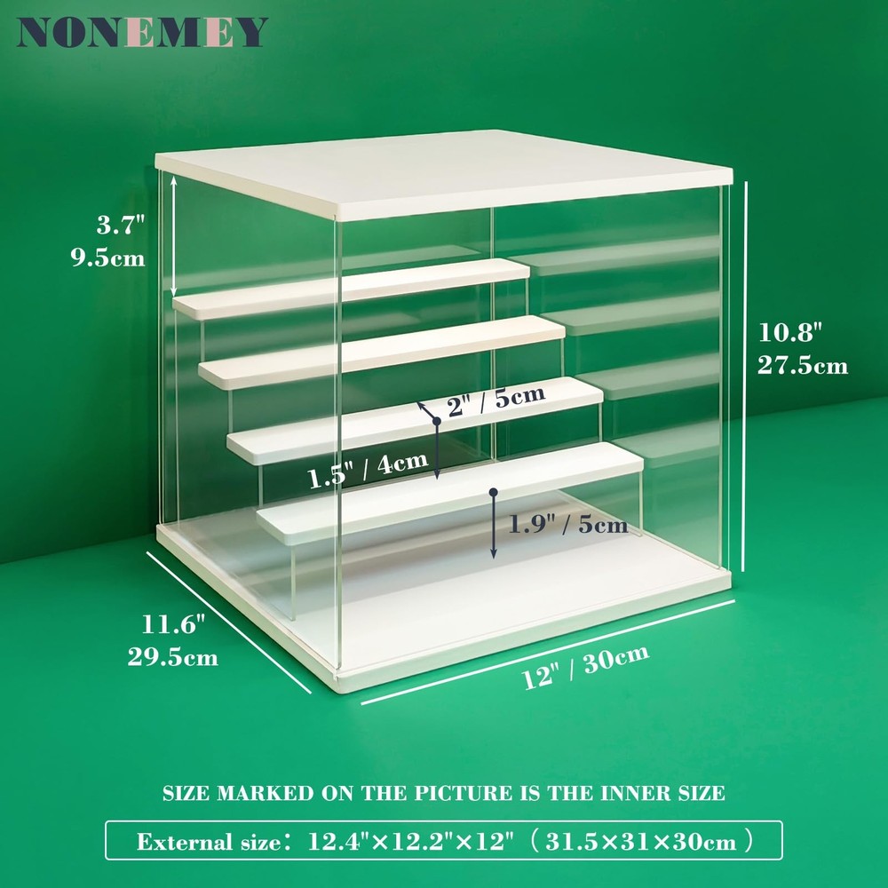 NONEMEY Clear Acrylic Display Case w/ LED Light 2-6 Tier Storage Box