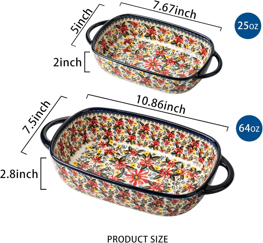 Baking Dish Ceramic Baking Pan Blue Casserole Dish Rectangular Baking Set 2Pcs B