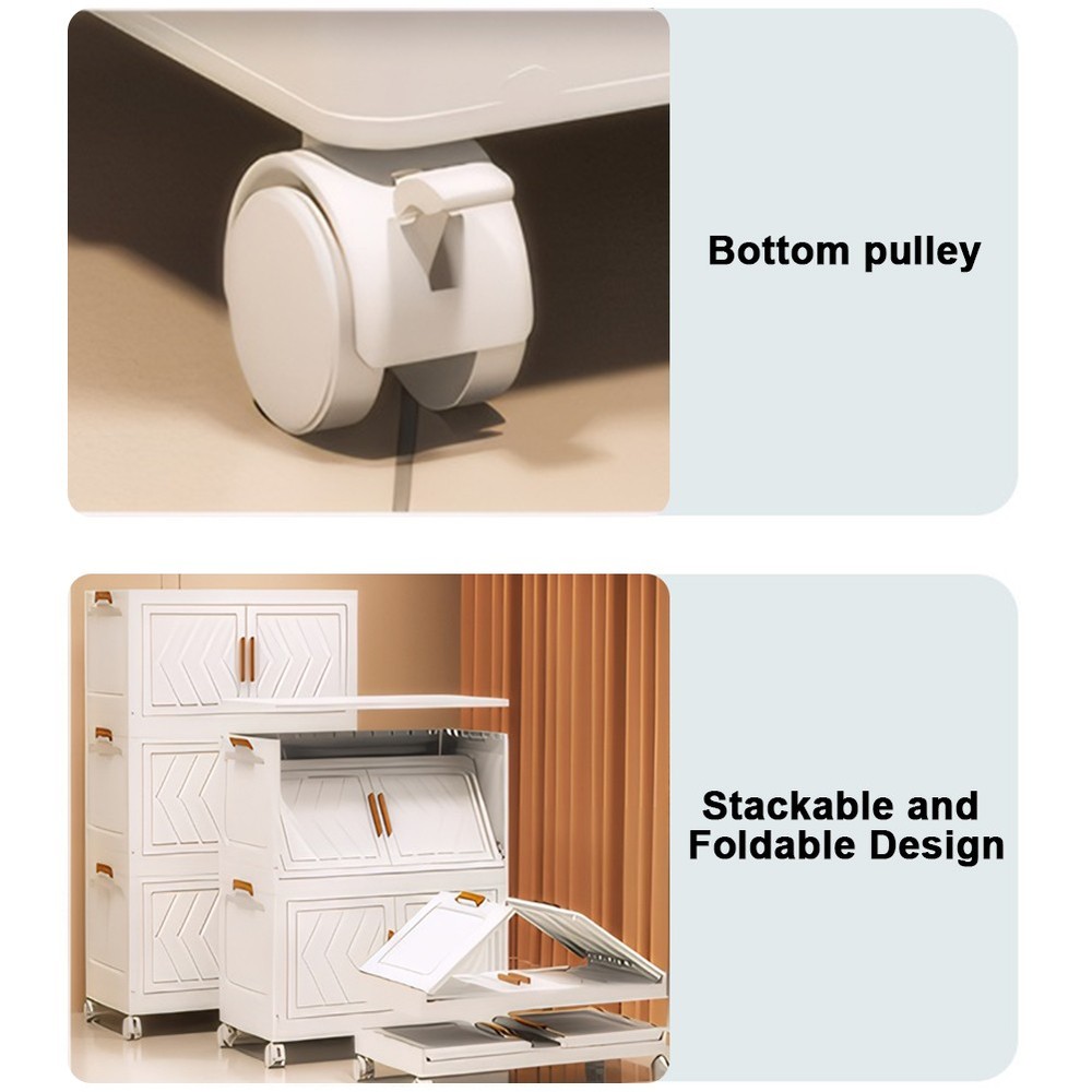 (White)4 Tier Stackable Storage Bins with Lids Doors Wheels Storage Drawer (Whit