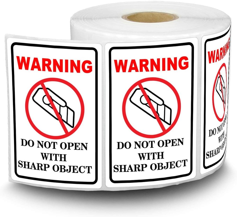 300pcs Do Not Open with Sharp Object Industrial Warning 2x3 inch, White