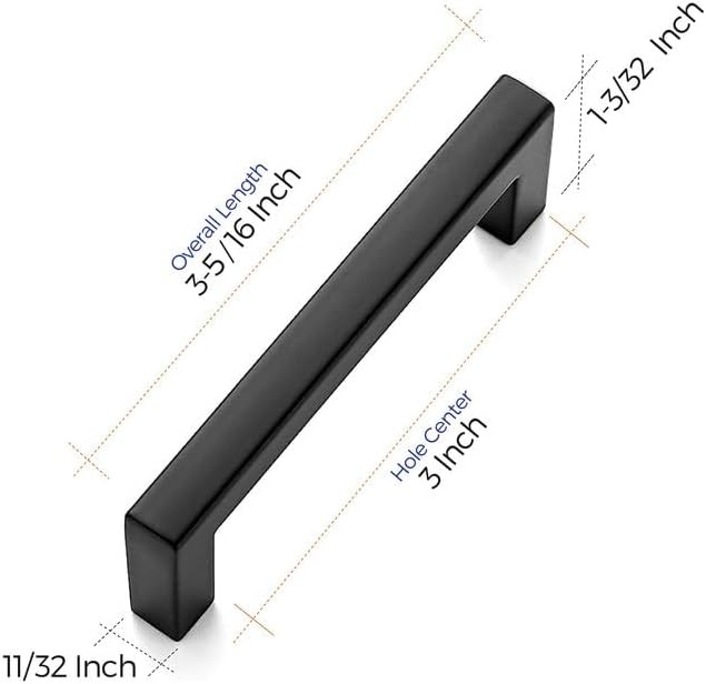 Solid 3-Inch Center Spacing Slim Square Handles Kitchen Cabinet Door Pulls
