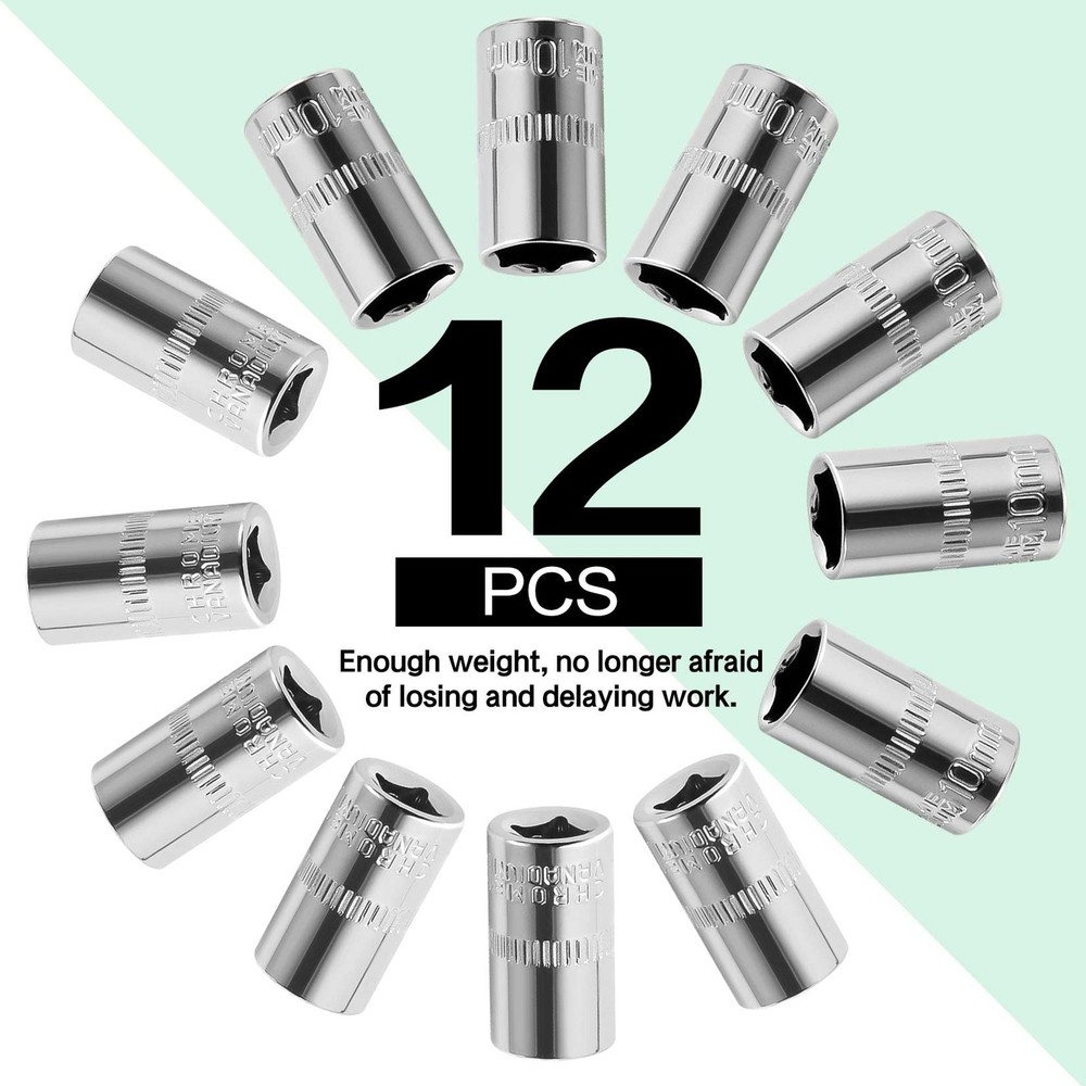 [12pcs] Durable 10mm Socket, 1/4 socket set,Shallow Socket 1/4 Inch Drive 10m...