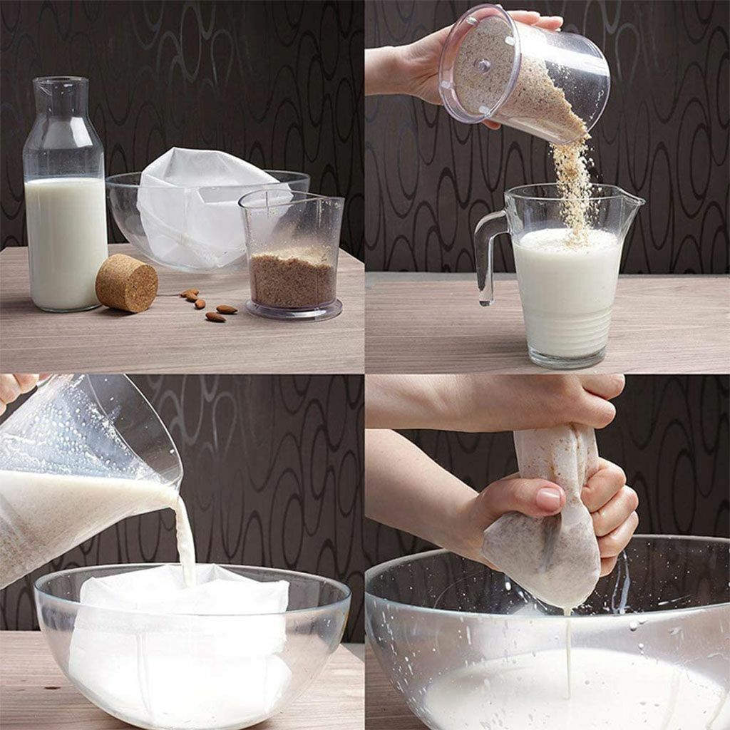 6Pcs Organic Nut Milk Bag Reusable Food Strainer Brew Coffee Cheese Cotton Cloth