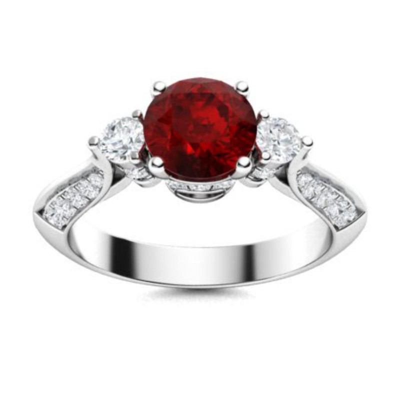 Womens day Deal Garnet Gemstone Sterling Silver Ethnic Three-Stone Ring