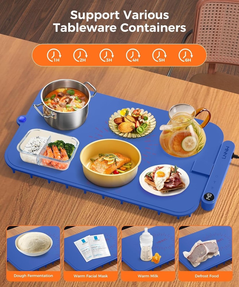 Versatile Food Warming Mat with Timer - Dishwasher-Friendly for Easy Cleanup