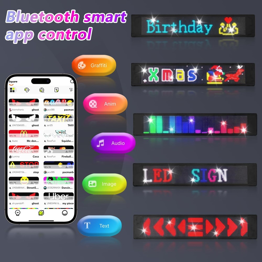 LED Sign 23"x5" Programmable w/ Bluetooth App Control - Huge Bright RGB