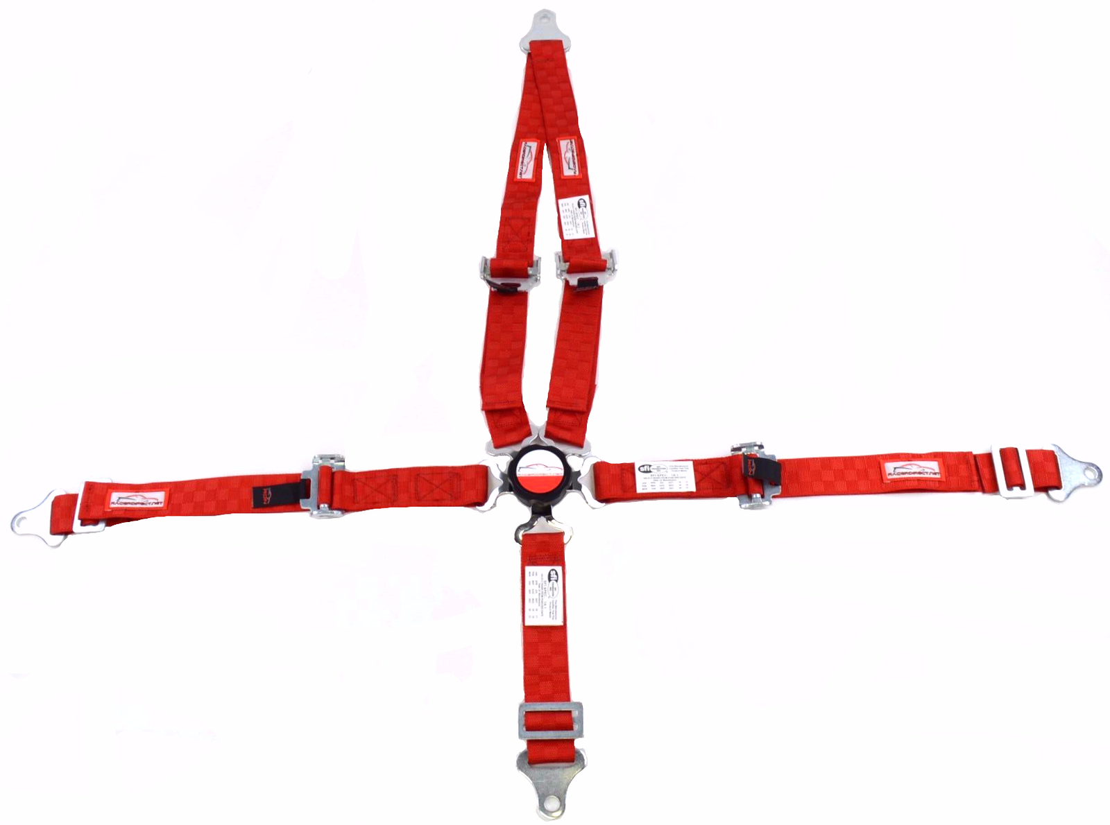 QUARTER MIDGET UNIVERSAL RACING V HARNESS 5 POINT CAM LOCK 2" SFI 16.1 RED CHECK