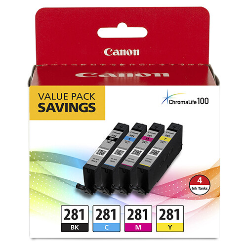 Canon 2091C005 (CLI-281) Four Color Standard Yield Ink Catridge Value Pack