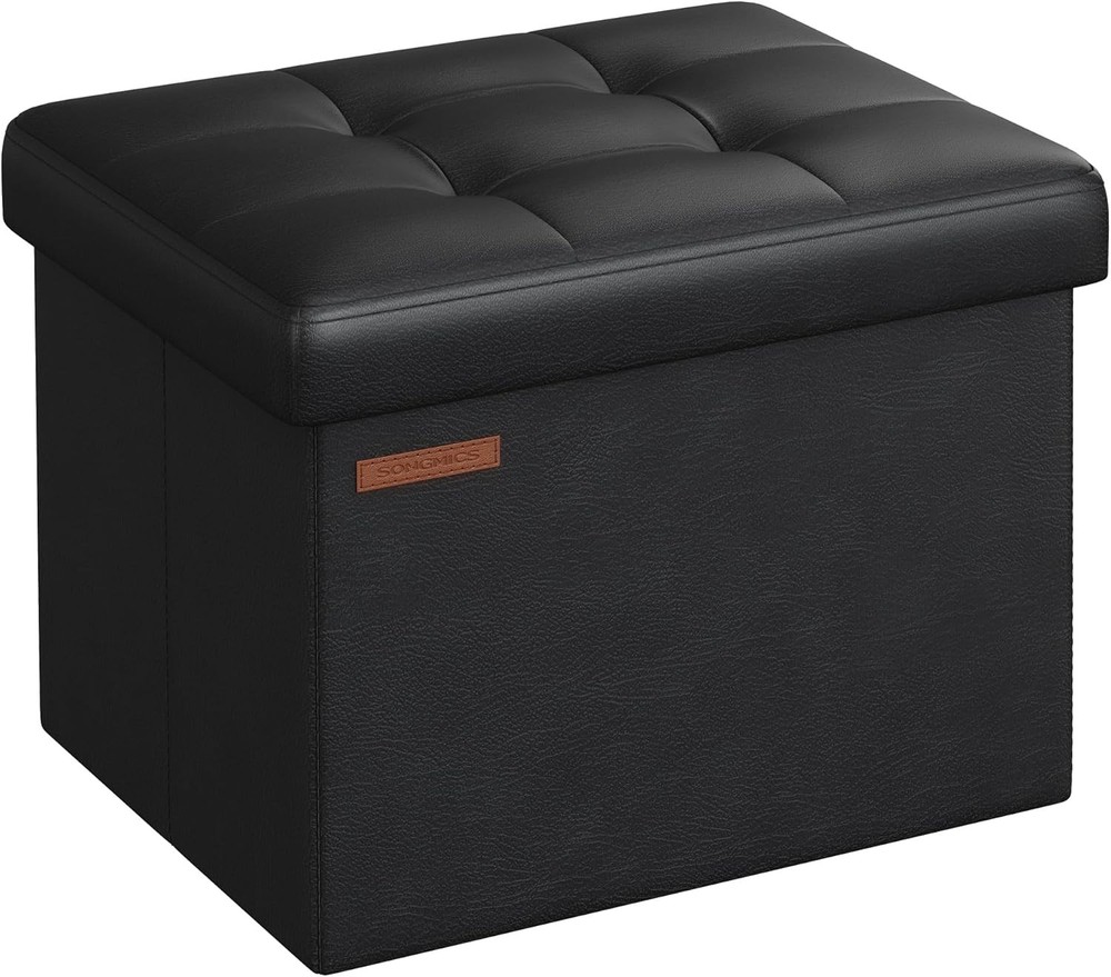 Small Folding Storage Ottoman Foot Rest Stool Cube Footrest Synthetic Leather