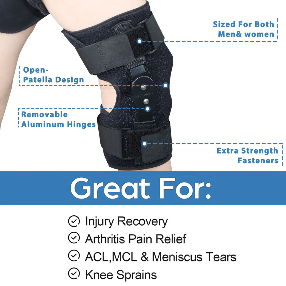 Hinged Knee Brace Compression Sleeve Joint Support Open Patella Stabilizer Wrap