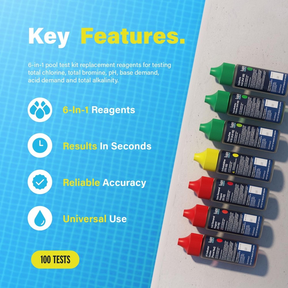 Lupo 6-in-1 Pool Test Kit Replacement Reagents | Refill
