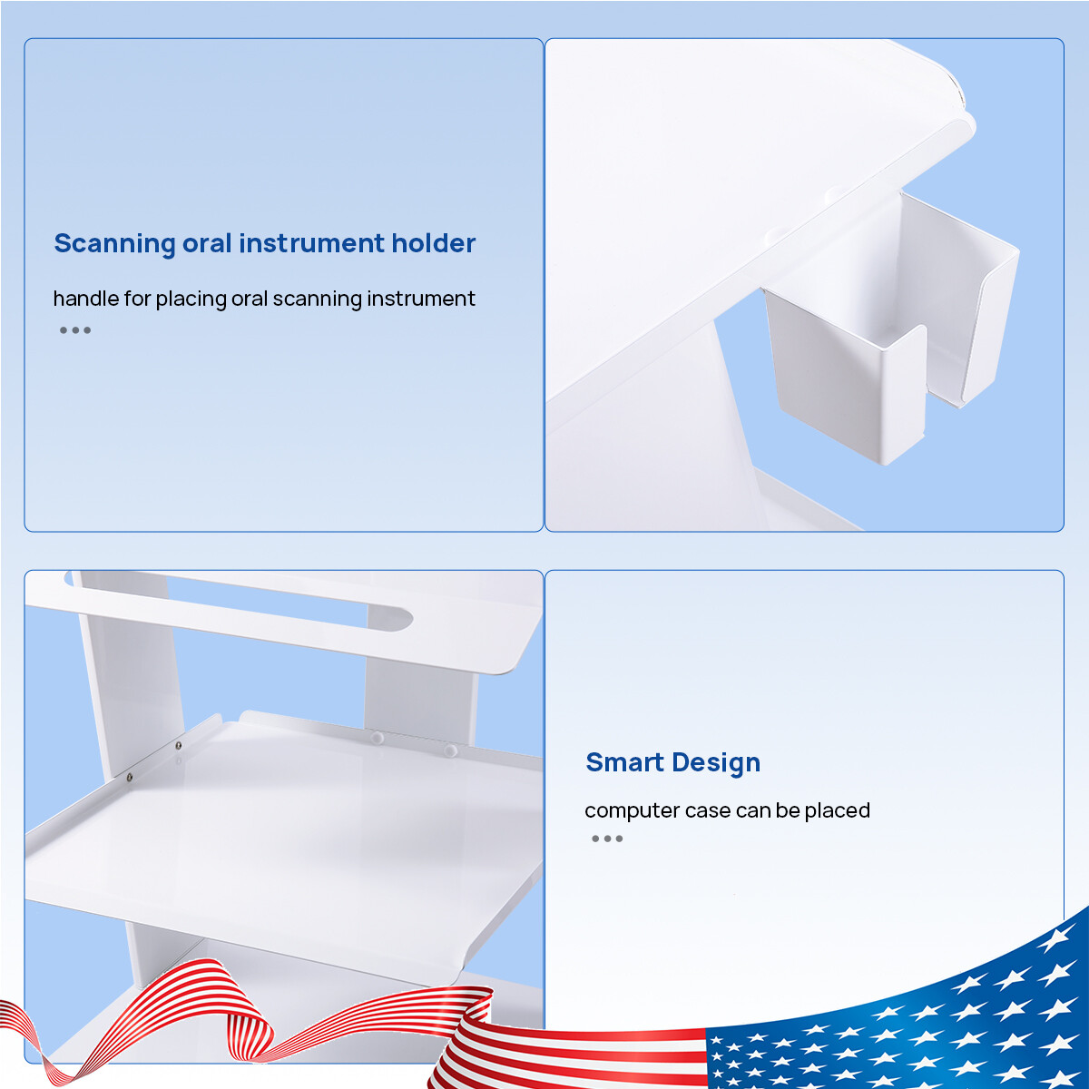 USA Dental Mouth Sweeping Trolley Instrument Cart With Socket Cold Rolled
