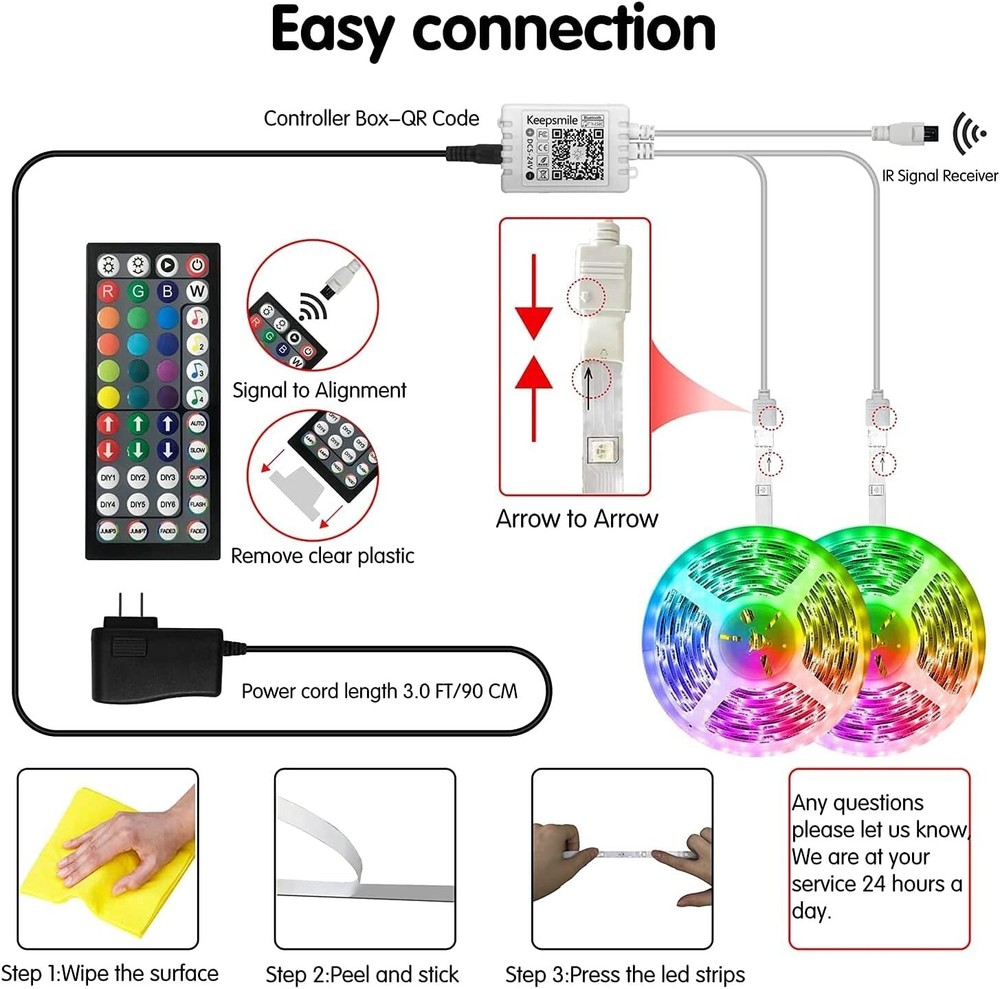 Keepsmile Led Lights Strip Bluetooth Smart APP Control RGB Color Changing