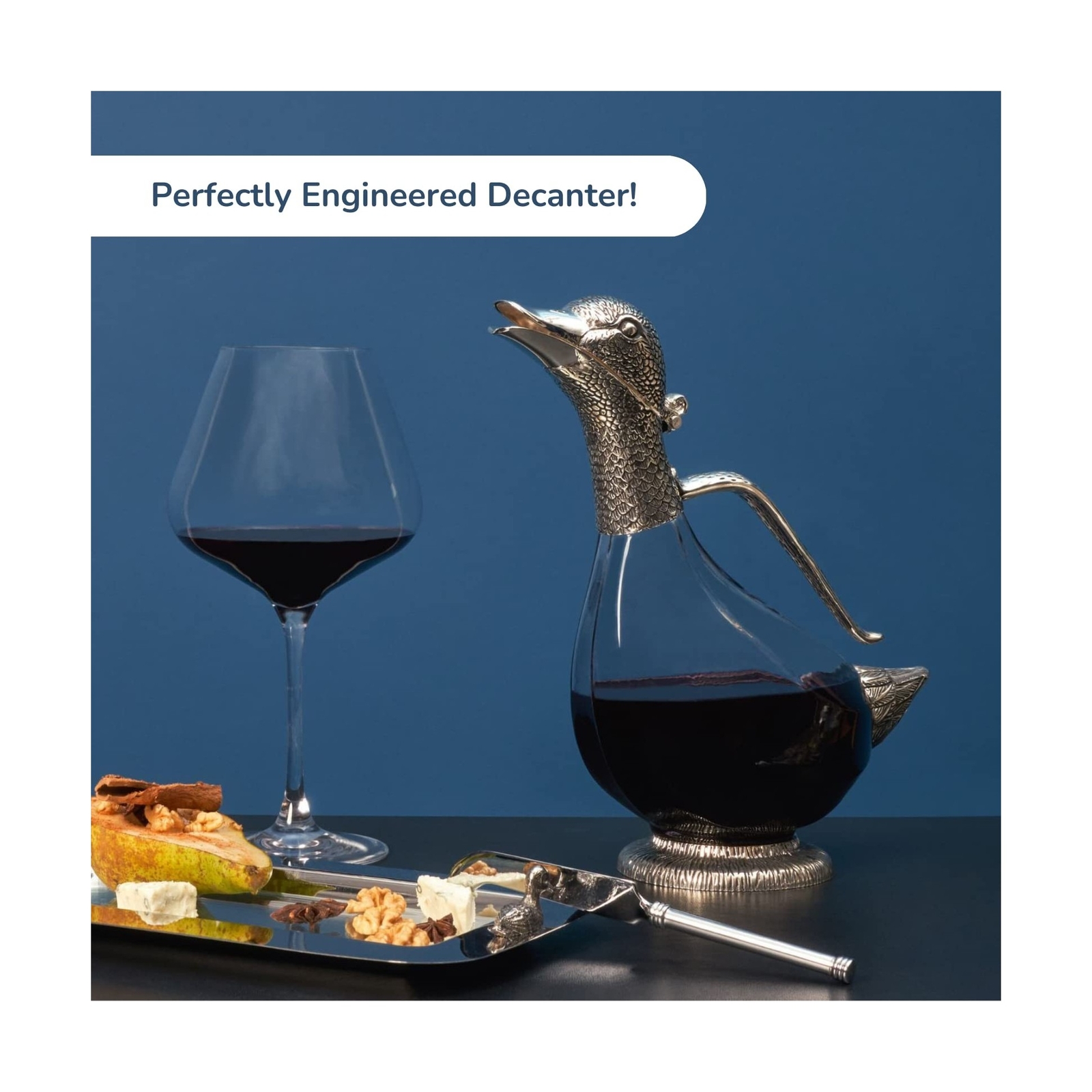 Regent Silverplated Duck Decanter 25.3 oz, 750ml Red Wine Carafe, Wine Gift, ...