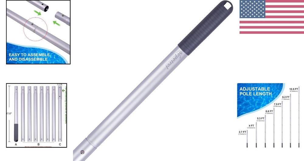 Rust-Resistant 10.5 Foot Pool Cleaning Pole - Compact & Universal Fit