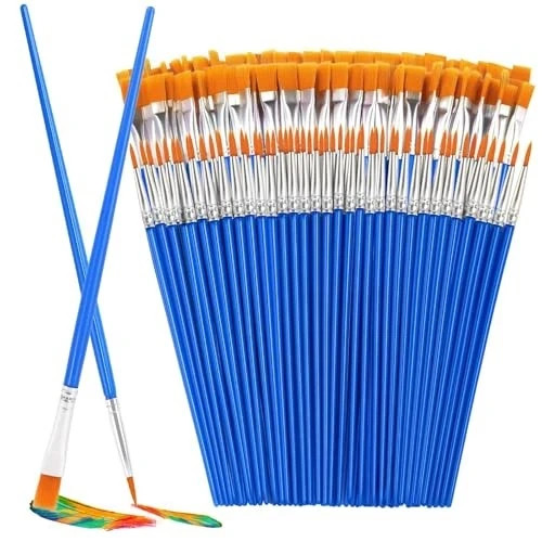 Small Paint Brushes Bulk 120 Pcs - Flat & Round Tip for MIX(60Flat +60Round)