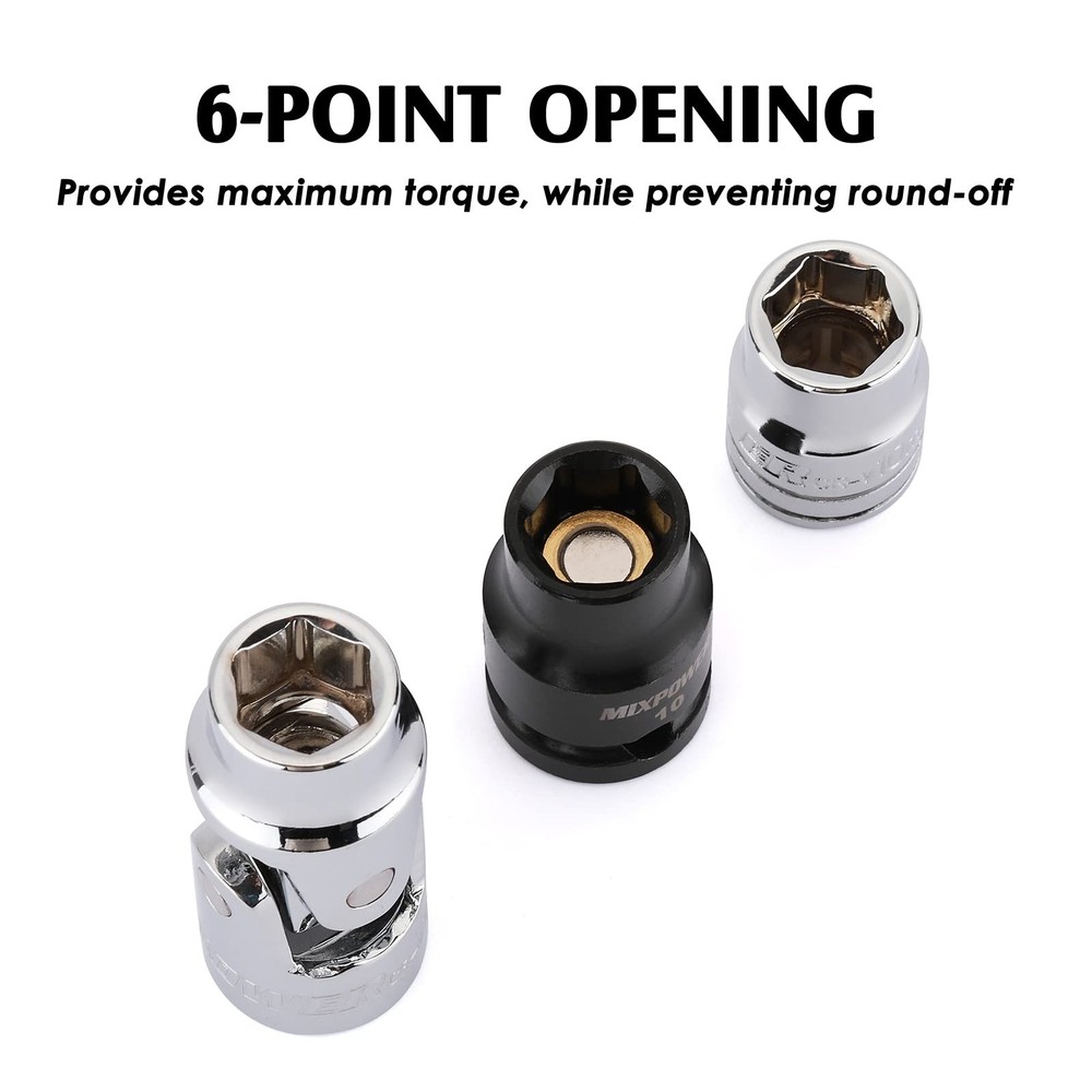 5pcs 3/8" Drive 10mm 6 Point Single Size Socket Set 10mm Socket Set Magnetic