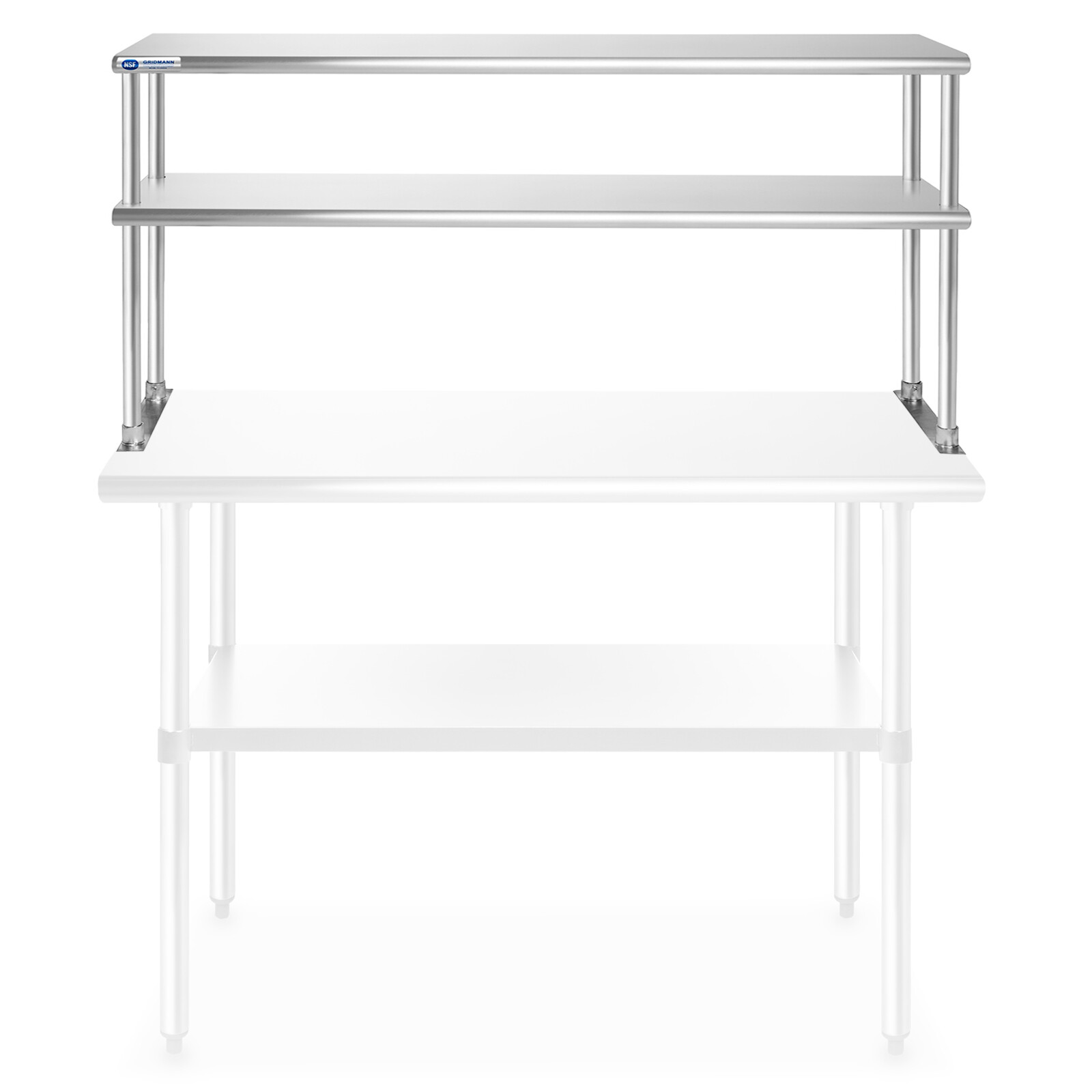 Stainless Steel Commercial Wide Double Overshelf - 48" x 12" - for Prep Table
