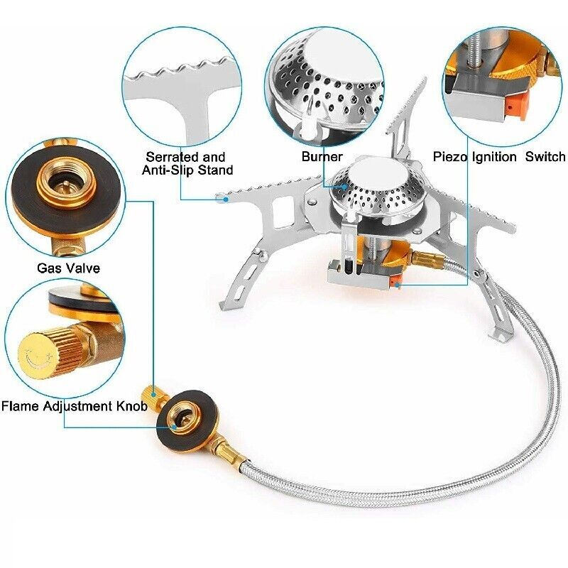 Butane Propane Burner Portable Gas Camping Stove w/Adapter Outdoor Hiking Picnic
