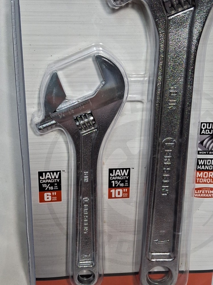 Crescent 2 Pc. Adjustable Wrench Set 6" & 10" AC2610VS, Quick Adjust, NEW