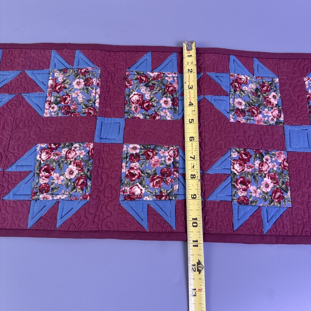 Quilt Wall Hanging Or Table Runner Patchwork Bear Claw Pink Blue