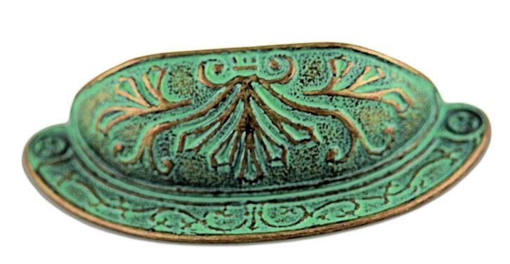 2-1/2" Baroque Scroll Work Design Cup Pull Verdigris