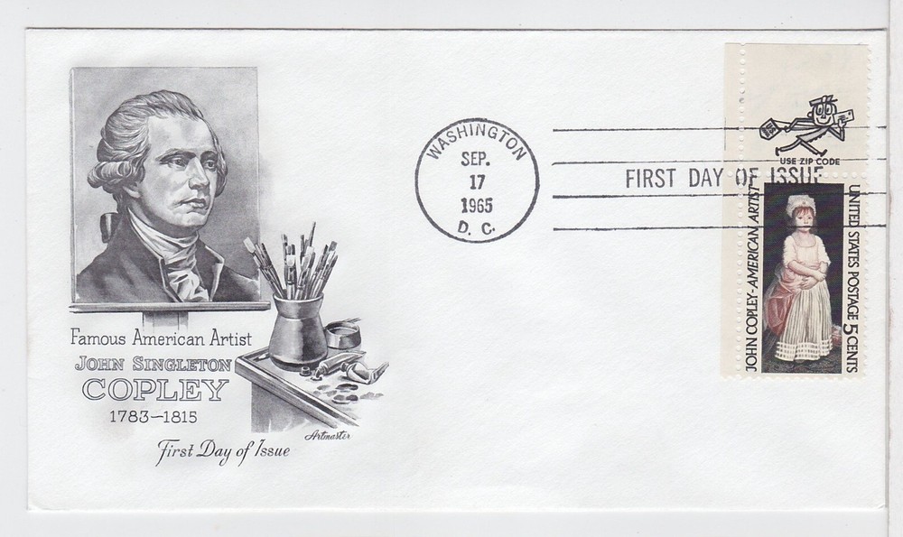 TurtlesTradingPost- John Singleton Copley #1273- 1965- FDC Artmaster- Mr Zip