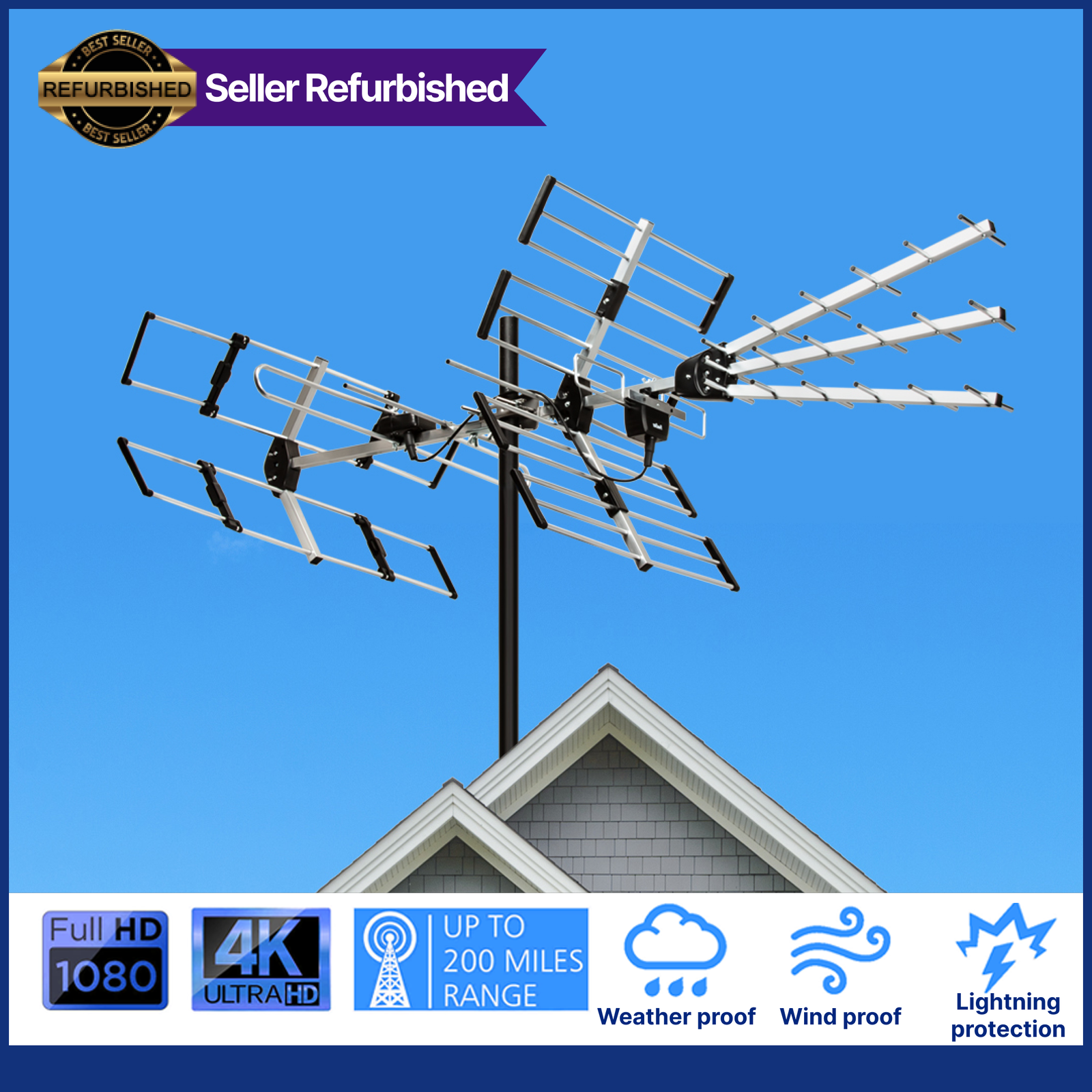 2024 Yagi 24 Elements Outdoor Antenna Long Range 4K ATSC 3 UHF VHF Clear Signal