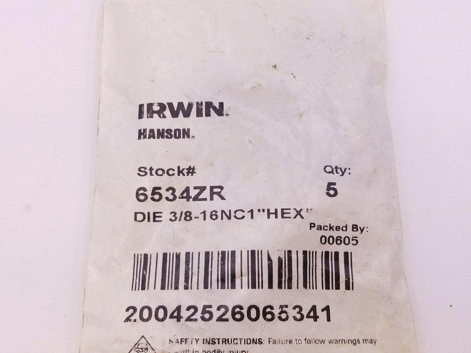 5 Pcs Irwin Hanson 6534ZR Die 3/8-1NC 1" Hex Hexagonal Fractional Die Bulk Pack