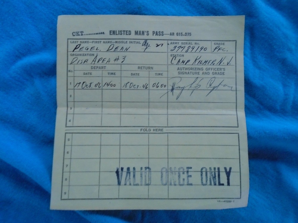 Camp KIlmer, N.J. named and dated pass